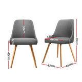 Artiss Dining Chairs Set of 2 Fabric Wooden Grey - Front View