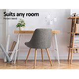 Artiss Dining Chairs Set of 2 Fabric Wooden Grey