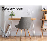 Artiss Dining Chairs Set of 2 Fabric Wooden Grey - Rear View