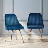 Artiss Dining Chairs Set of 2 Velvet Channel Tufted Blue - Close-Up Angle