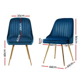 Artiss Dining Chairs Set of 2 Velvet Channel Tufted Blue - Front View