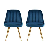 Artiss Dining Chairs Set of 2 Velvet Channel Tufted Blue - Side View