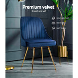 Artiss Dining Chairs Set of 2 Velvet Channel Tufted Blue - Top-Down View