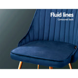 Artiss Dining Chairs Set of 2 Velvet Channel Tufted Blue - 45-Degree Angle