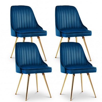 Artiss Dining Chairs Set of 4 Velvet Channel Tufted Blue