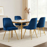 Artiss Dining Chairs Set of 4 Velvet Channel Tufted Blue - Close-Up Angle