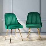 Artiss Dining Chairs Set of 2 Velvet Channel Tufted Green - Close-Up Angle