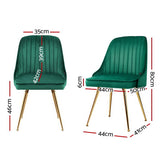 Artiss Dining Chairs Set of 2 Velvet Channel Tufted Green - Front View