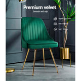 Artiss Dining Chairs Set of 2 Velvet Channel Tufted Green - Top-Down View