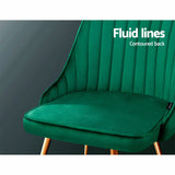 Artiss Dining Chairs Set of 2 Velvet Channel Tufted Green - 45-Degree Angle