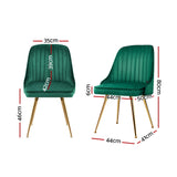 Artiss Dining Chairs Set of 4 Velvet Channel Tufted Green - Front View