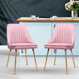 Artiss Dining Chairs Set of 2 Velvet Channel Tufted Pink - Close-Up Angle