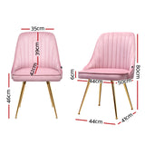 Artiss Dining Chairs Set of 2 Velvet Channel Tufted Pink - Front View