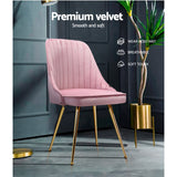 Artiss Dining Chairs Set of 2 Velvet Channel Tufted Pink - Top-Down View