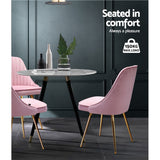 Artiss Dining Chairs Set of 2 Velvet Channel Tufted Pink - 45-Degree Angle