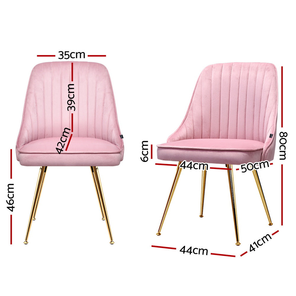Artiss Dining Chairs Set of 4 Velvet Channel Tufted Pink