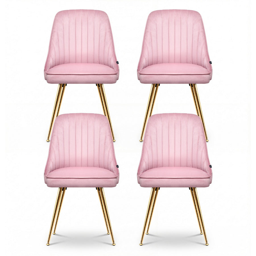 Artiss Dining Chairs Set of 4 Velvet Channel Tufted Pink