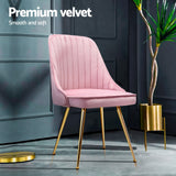 Artiss Dining Chairs Set of 4 Velvet Channel Tufted Pink - 45-Degree Angle
