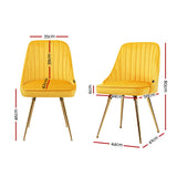 Artiss Dining Chairs Set of 2 Velvet Channel Tufted Yellow - Front View