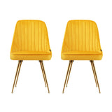 Artiss Dining Chairs Set of 2 Velvet Channel Tufted Yellow - Side View