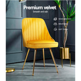 Artiss Dining Chairs Set of 2 Velvet Channel Tufted Yellow - Top-Down View