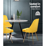 Artiss Dining Chairs Set of 2 Velvet Channel Tufted Yellow - 45-Degree Angle