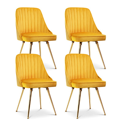 Artiss Dining Chairs Set of 4 Velvet Channel Tufted Yellow