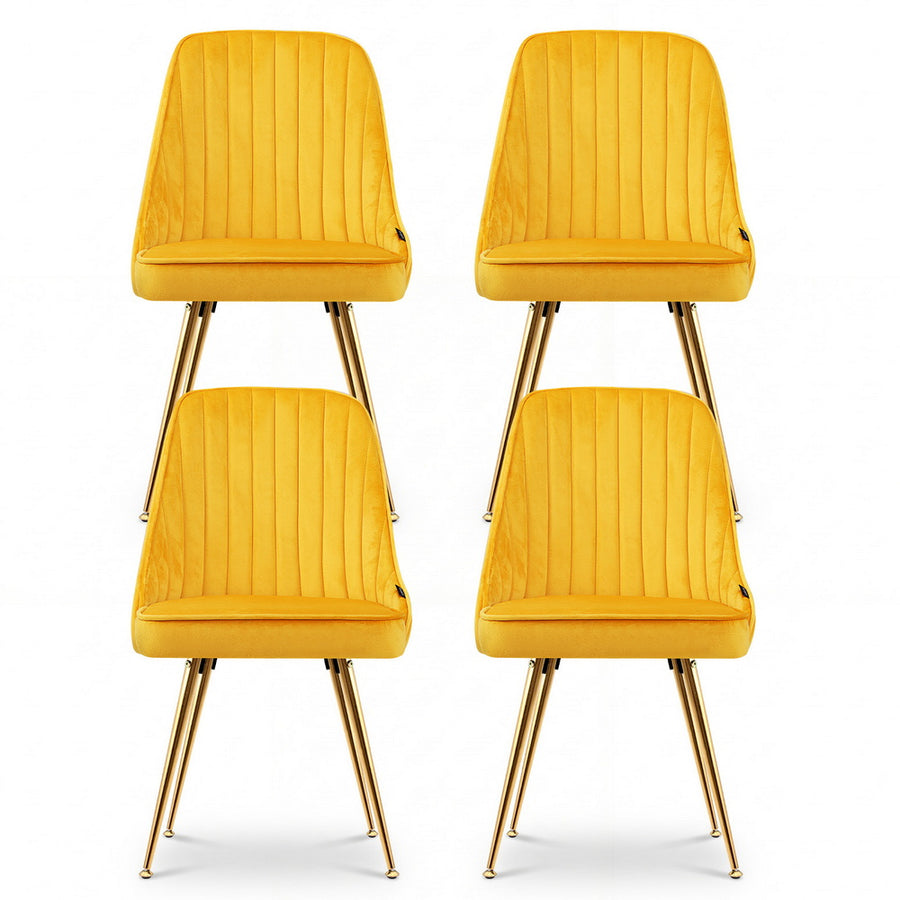 Artiss Dining Chairs Set of 4 Velvet Channel Tufted Yellow