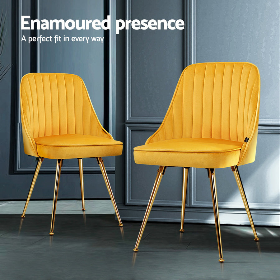 Artiss Dining Chairs Set of 4 Velvet Channel Tufted Yellow