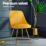 Artiss Dining Chairs Set of 4 Velvet Channel Tufted Yellow - 45-Degree Angle