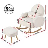 Artiss Armchair Rocking Chair Ottoman Lounge Footrest Round Nursing Boucle White - Front View