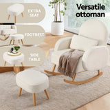Artiss Armchair Rocking Chair Ottoman Lounge Footrest Round Nursing Boucle White - 45-Degree Angle