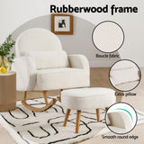 Artiss Armchair Rocking Chair Ottoman Lounge Footrest Round Nursing Boucle White - Rear View