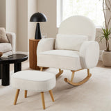 Artiss Armchair Rocking Chair Ottoman Lounge Footrest Round Nursing Boucle White - Close-Up Angle