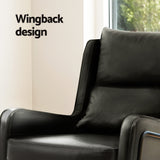 Artiss Armchair Accent Chair PU Leather Wingback Black - 45-Degree Angle