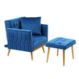 Artiss Armchair Ottoman Accent Chair Pillow Velvet Blue - Side View