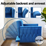 Artiss Armchair Ottoman Accent Chair Pillow Velvet Blue - Top-Down View