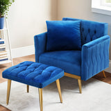 Artiss Armchair Ottoman Accent Chair Pillow Velvet Blue - Close-Up Angle
