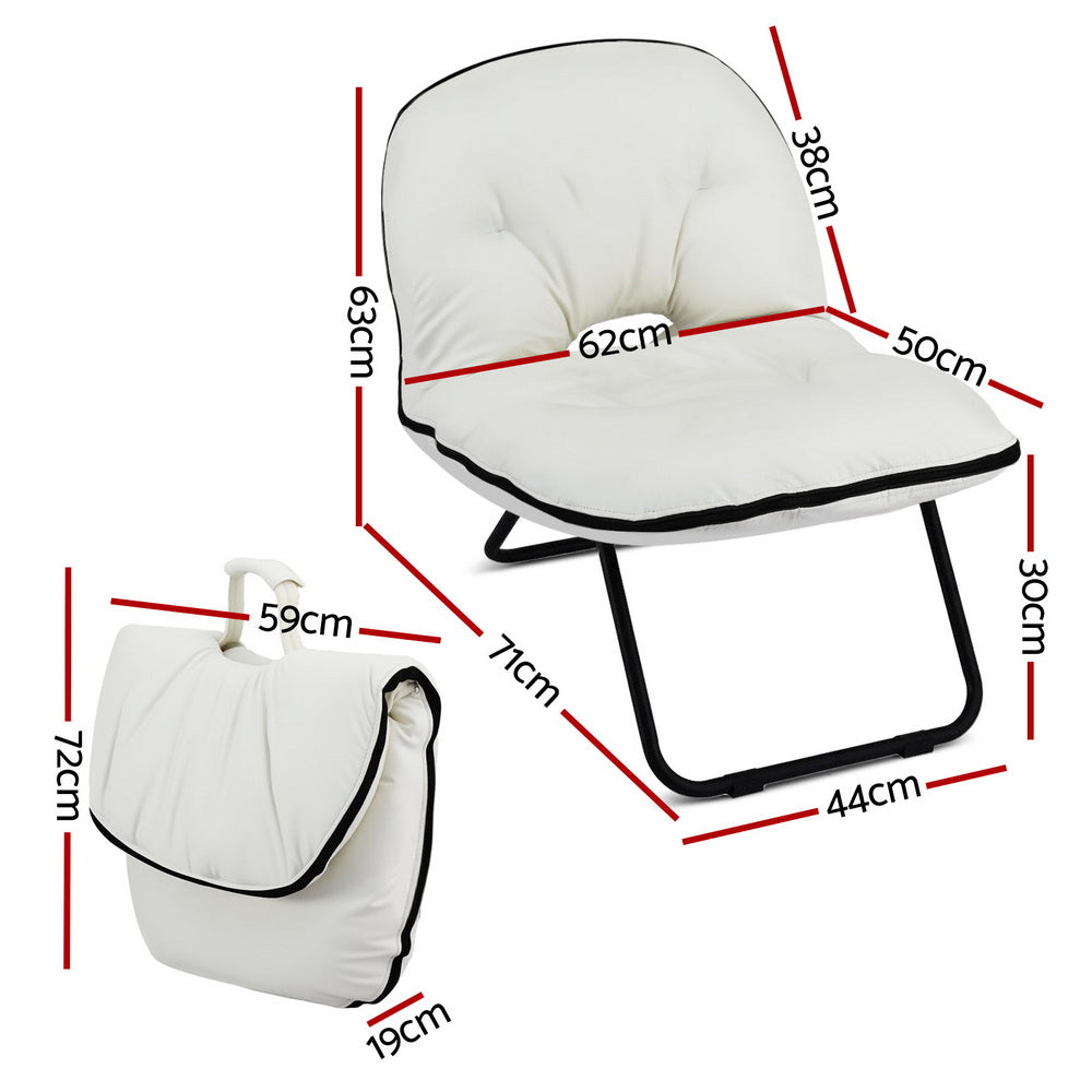Artiss Foldable Chair 2-In-1 Armchair Lounge Chair Portable White