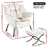 Artiss Armchair Accent Chair Ottoman Lounge Footrest Velvet White - Front View