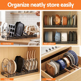 Artiss Expandable Pots and Pans Organizer Rack Cookware Holder Kitchen Cabinet Rack - Rear View