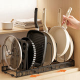 Artiss Expandable Pots and Pans Organizer Rack Cookware Holder Kitchen Cabinet Rack - Low Angle