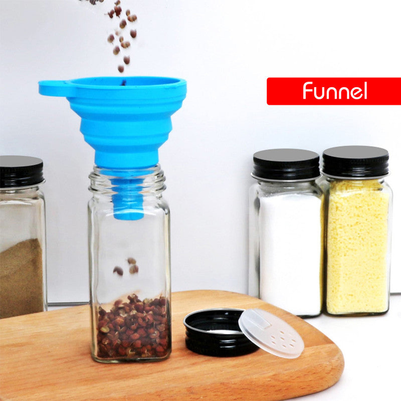 Hivvago 12 Pack Glass Spice Jar Set 120ml Airtight Square Jars with Shaker Lids Labels Funnel and Brush