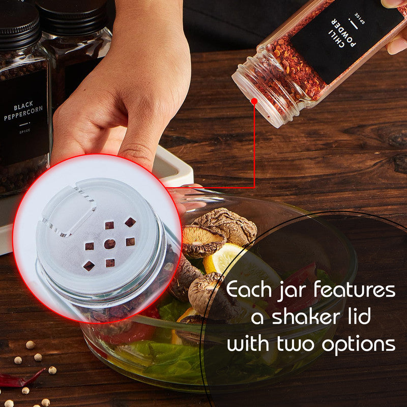 Hivvago 12 Pack Glass Spice Jar Set 120ml Airtight Square Jars with Shaker Lids Labels Funnel and Brush
