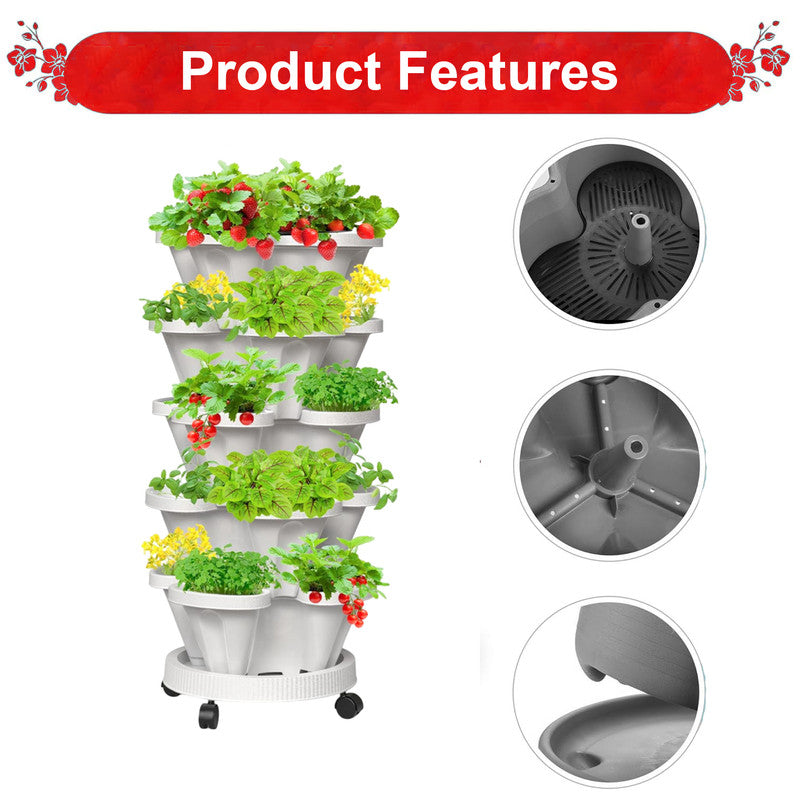 Hivvago 5-Tier Vertical Garden Planter – Stackable Indoor/Outdoor Pot with Wheel Base
