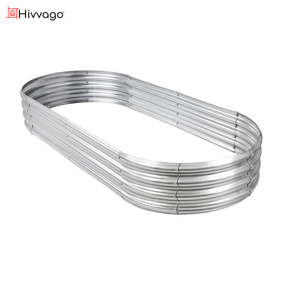 Hivvago Raised Garden Bed ??Galvanized Steel Planter Box with Open Base, Silver