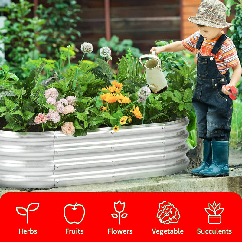 Hivvago Raised Garden Bed ??Galvanized Steel Planter Box with Open Base, Silver