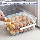 Hivvago 2 Layers Automatic Rolling Clear Egg Refrigerator Organizer with Lid - Front View