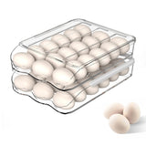 Hivvago 2 Layers Automatic Rolling Clear Egg Refrigerator Organizer with Lid - Top-Down View