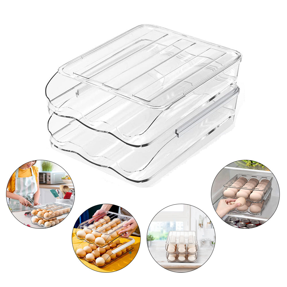 Hivvago 2 Layers Automatic Rolling Clear Egg Refrigerator Organizer with Lid